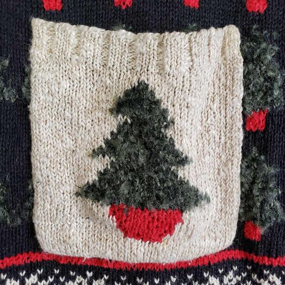 Northern Isles Vtg Cardigan Sweater Women Large Black Christmas Grandma Tree - Picture 4 of 11